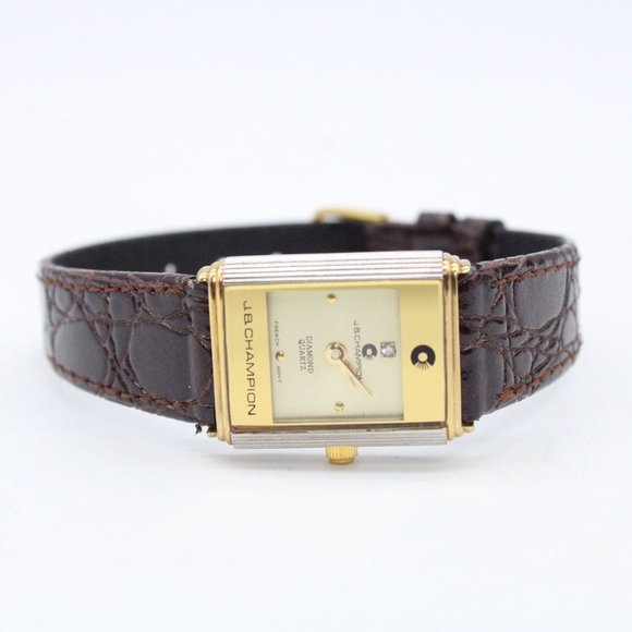 J.B Champion Watch Womens Gold Tone Stainless Steel Crocodile Black Band - Picture 5 of 10